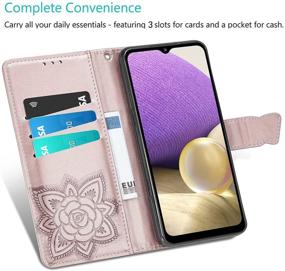 img 3 attached to Stylish Rose Gold Galaxy A32 5G Wallet Case with Butterfly & 🦋 Flower Embossing, Card Slots, and Kickstand - Perfect for Samsung Galaxy A32 2021 Release!