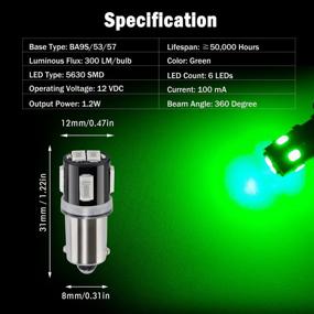 img 3 attached to Лампы BRISHINE BA9S LED зеленого цвета с чрезвычайно яркими 5630 микросхемами 53 57 293 BA9 64111 1891 1895 T4W LED для автомобильного салона, карты, дверей, фонарей и номерного знака (набор из 2)