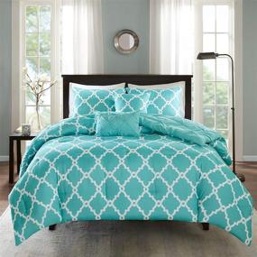 img 2 attached to Madison Park Essentials Kasey Reversible Comforter Set - Casual Tufted Diamond Design - Aqua Full/Queen Size - All Season Bedding - Decorative Pillow - 5 Piece Set