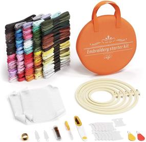 img 4 attached to 🧵 Yula Designs Embroidery Kit for Beginners - 5 ABS Hoops, 100 Color Threads, 30 Needles, 2 Aida Cloths, Round Tool Bag - Cross Stitch Supplies & Sewing Tools - Craft Accessories for Adults and Kids