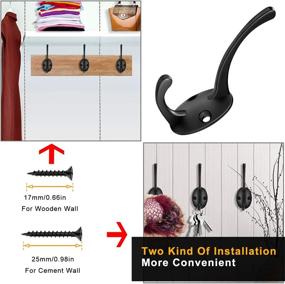 img 2 attached to 🧲 Pack of 10 Wall Mounted Matte Black Coat Hooks with 48 Screws - Double Rustic Metal Prongs Hanger for Heavy Duty Bathroom, Closet, Robes - Ideal for Towels, Keys, Hats