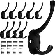 🧲 pack of 10 wall mounted matte black coat hooks with 48 screws - double rustic metal prongs hanger for heavy duty bathroom, closet, robes - ideal for towels, keys, hats logo