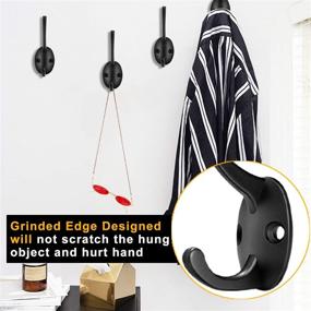 img 1 attached to 🧲 Pack of 10 Wall Mounted Matte Black Coat Hooks with 48 Screws - Double Rustic Metal Prongs Hanger for Heavy Duty Bathroom, Closet, Robes - Ideal for Towels, Keys, Hats