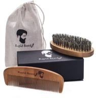 🧔 rapid beard: handmade wooden comb and natural boar bristle beard brush set – perfect grooming, styling, and shaping kit for men's beard & mustache logo