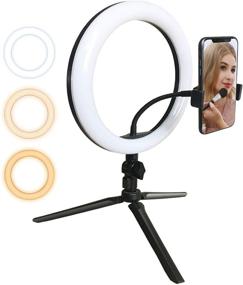 img 4 attached to 📸 10-inch LED Ring Light with Tripod Stand, Cell Phone Holder, and 3 Light Modes - Ideal for Video, Makeup, and Desktop LED Lamp