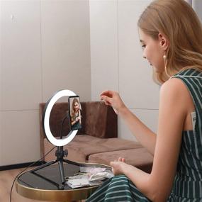 img 3 attached to 📸 10-inch LED Ring Light with Tripod Stand, Cell Phone Holder, and 3 Light Modes - Ideal for Video, Makeup, and Desktop LED Lamp