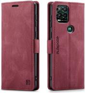 stylish haii case for moto g stylus 5g 2021: pu leather folio wallet cover with card holder, kickstand, and shockproof protection - red logo