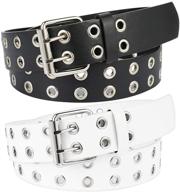 bkpearl 2 pack double grommet belt: stylish pu leather punk belt for women & men, medium size logo