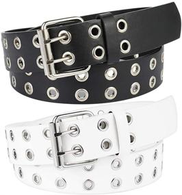 img 4 attached to BKpearl 2 Pack Double Grommet Belt: Stylish PU Leather Punk Belt for Women & Men, Medium Size