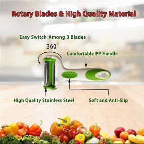 img 3 attached to 🔪 3-in-1 Stainless Steel Vegetable and Fruit Peeler with Swivel Blades, Julienne Peeler, Potato Slicer, Non-Slip Handle, 3 Blades - Ideal for Carrots, Cucumbers, Mangos, Oranges, Apples, Pears and Kitchen Applications.