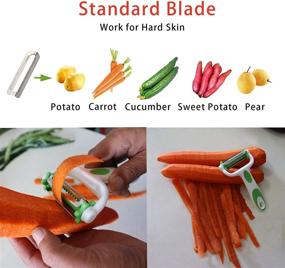 img 2 attached to 🔪 3-in-1 Stainless Steel Vegetable and Fruit Peeler with Swivel Blades, Julienne Peeler, Potato Slicer, Non-Slip Handle, 3 Blades - Ideal for Carrots, Cucumbers, Mangos, Oranges, Apples, Pears and Kitchen Applications.