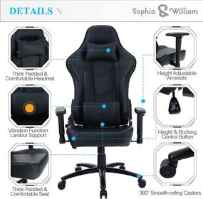 img 1 attached to 🎮 Sophia &amp; William Video Game Chair Reclining High Back, Rocking PU Leather Massage Computer Gaming Chair, Ergonomic Racing Style Office PC Desk Chair for Adults - Black, Load Capacity up to 350 lbs