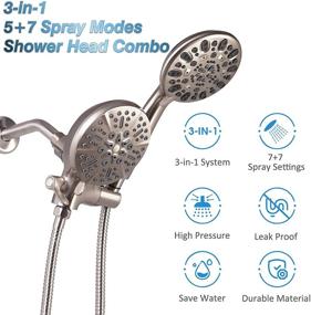 img 2 attached to 🚿 Enhanced Shower Experience: 5" Dual Rain & Handheld Shower Heads Combo with High Pressure Spray and Hose - Brushed Nickel Finish