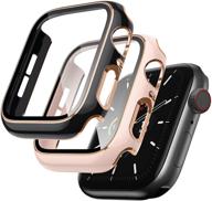 🍎 чехол для apple watch lovrug 2-pack 40 мм se/series 6/5/4 - ультратонкий бампер с встроенным защитным стеклом для экрана - полноэкранный защитный чехол для iwatch для женщин и мужчин (розовый/черный) логотип