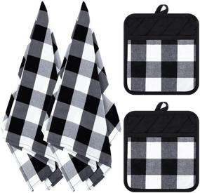img 4 attached to 🧼 Buffalo Check Dish Towels and Pot Holders - Stylish Plaid Set for Kitchen Cleaning and Cooking (Black and White, 4 Pieces)
