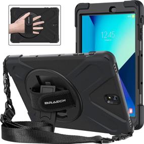 img 4 attached to BRAECNstock Protective Shield Case Cover for Samsung Galaxy Tab S3 9.7 T820 - Hybrid Design with Palm Hand Strap, Shoulder Strap, and Kickstand (Black)