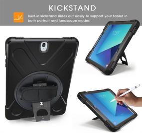 img 3 attached to BRAECNstock Protective Shield Case Cover for Samsung Galaxy Tab S3 9.7 T820 - Hybrid Design with Palm Hand Strap, Shoulder Strap, and Kickstand (Black)