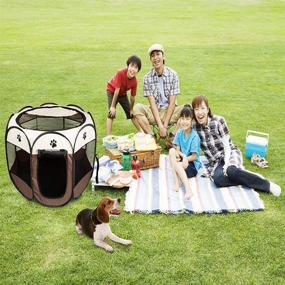 img 2 attached to Blumoo Portable Pet Playpen - Foldable Dog Playpen for Indoor/Outdoor Exercise - Mesh Shade Cover Tent for Puppies, Dogs, Cats, Rabbits