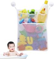 🛁 eutuxia bath toy organizer - quick-dry hanging mesh net for kids toys & bathroom essentials. shower caddy with 4 pockets, 4 adhesive hooks. fun, educational decor. size: 19.76" x 14". logo