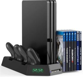 img 4 attached to Kootek PS4 Stand for Slim/Pro/Regular PlayStation 4 - Controller Charger with Cooling Fan & Games Storage - Dual Charging Station and Indicator for DualShock 4 Wireless Controllers