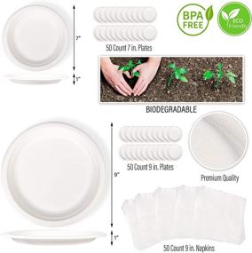 img 3 attached to 🌱 350 Pc Eco-Friendly Paper Plate Set - Sustainable, Disposable Dinnerware Tableware - Compostable Spoons, Forks, Knives, Plates, Straws, Napkins for Parties, Camping - Microwave and Freezer Safe by EpiqueOne