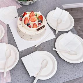 img 1 attached to 🌱 350 Pc Eco-Friendly Paper Plate Set - Sustainable, Disposable Dinnerware Tableware - Compostable Spoons, Forks, Knives, Plates, Straws, Napkins for Parties, Camping - Microwave and Freezer Safe by EpiqueOne