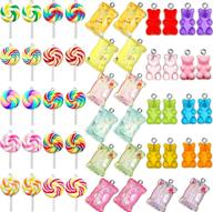 🍭 colorful candy pendant charms for diy jewelry making - 50 pieces gummy bear, lollipop shape polymer clay charms logo