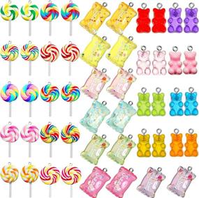 img 4 attached to 🍭 Colorful Candy Pendant Charms for DIY Jewelry Making - 50 Pieces Gummy Bear, Lollipop Shape Polymer Clay Charms