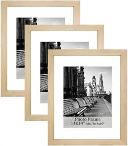 img 4 attached to 🖼️ Meetart Picture Frames 11x14 inch Pack of 3: Plastic Glass MDF Shallow Wooden-Grain Color Frames for Displaying 11x14 and 8x10 Pictures, Wall Mountable in Vertical and Horizontal Orientation