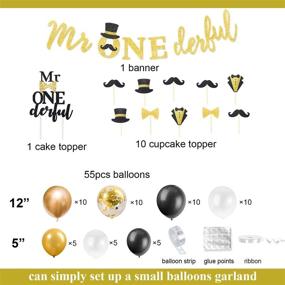 img 1 attached to Hombae Mr Onederful 1st Birthday Decorations Kit for Boys - Dapper Themed Banner, Cake Topper, Black & Gold Balloons Garland, Party Supplies