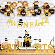 hombae mr onederful 1st birthday decorations kit for boys - dapper themed banner, cake topper, black & gold balloons garland, party supplies логотип