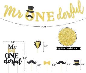 img 2 attached to Hombae Mr Onederful 1st Birthday Decorations Kit for Boys - Dapper Themed Banner, Cake Topper, Black & Gold Balloons Garland, Party Supplies