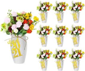 img 4 attached to 🎓 Glittering Graduation Cutouts Set with Burlap Rope: 10 Class of 2021 Centerpiece & Favor Tags, Gold Decor for High School Grad Party