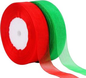 img 4 attached to 🎁 DECYOOL Christmas Ribbons Organza Holiday Festival Ribbons - 2 Rolls, 100 Yards, 4/5" Wide - Red & Green - Gift Wrapping Decoration