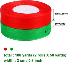 img 3 attached to 🎁 DECYOOL Christmas Ribbons Organza Holiday Festival Ribbons - 2 Rolls, 100 Yards, 4/5" Wide - Red & Green - Gift Wrapping Decoration