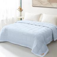 🔵 warmkiss lightweight king down blanket with egyptian cotton shell, 750 fill power, 15oz soft duvet insert - machine washable light blue comforter logo