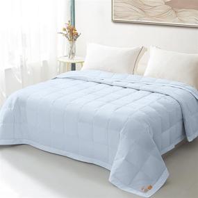 img 4 attached to 🔵 WarmKiss Lightweight King Down Blanket with Egyptian Cotton Shell, 750 Fill Power, 15OZ Soft Duvet Insert - Machine Washable Light Blue Comforter