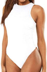 img 4 attached to 👚 Allchic Sleeveless Tank Bodysuits for Women - Sexy Racer Back Shirts, Basic Jumpsuits