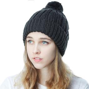 img 1 attached to 🧣 Warm up in style with The Hat Depot Daily Winter Oversized Chunky Thick Stretchy Knitted Pom Pom Beanie Fleece Lined Beanie Hat