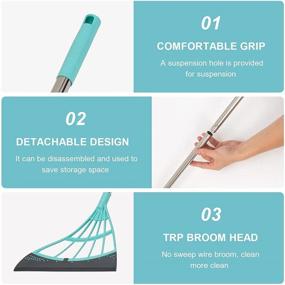 img 2 attached to 🧹 Versatile Multi-Functional Broom and Floor Squeegee Combo, Dual-Purpose Sweeper Effortlessly Dries Floors, Eliminates Dirt and Hair, Top-Quality Squeegee for Tiles, Showers, Floorings, Kitchens - Green