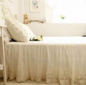 img 3 attached to 🛏️ Brandream Luxury Ivory White Lace Bed Skirt Queen Size: Romantic Vintage Girls Bed Cover with Split Corners and 18 Inch Drop