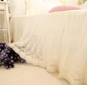 img 4 attached to 🛏️ Brandream Luxury Ivory White Lace Bed Skirt Queen Size: Romantic Vintage Girls Bed Cover with Split Corners and 18 Inch Drop