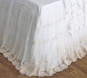 img 2 attached to 🛏️ Brandream Luxury Ivory White Lace Bed Skirt Queen Size: Romantic Vintage Girls Bed Cover with Split Corners and 18 Inch Drop