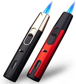 img 4 attached to 🔥 2-Pack Butane Torch Lighter Set - Refillable & Adjustable Pen Lighters with Visible Fuel Window, Double Flame Long Lighter for BBQ Grill, Camping & Candle - Black & Red (Gas Not Included)