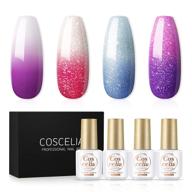 💅 эксклюзивный стартовый набор геля для ногтей coscelia color changing gel - 4 шт. набор геля с блестками, меняющими настроение, для долговременного маникюра | набор гелей для ногтей изменяющего цвета от температуры, включая фиолетовый, розовый и синий | идеальный подарок для домашнего маникюра. логотип