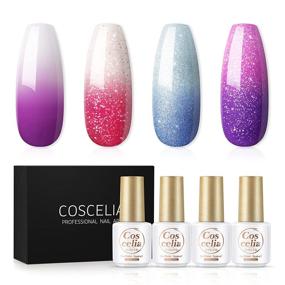 img 4 attached to 💅 Эксклюзивный стартовый набор геля для ногтей Coscelia Color Changing Gel - 4 шт. Набор геля с блестками, меняющими настроение, для долговременного маникюра | Набор гелей для ногтей изменяющего цвета от температуры, включая фиолетовый, розовый и синий | Идеальный подарок для домашнего маникюра.