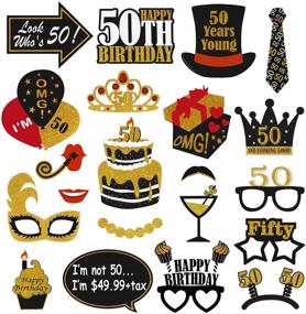 img 3 attached to Amosfun 21PCS Glitter 50th Birthday Photo Booth Props | Black and Gold Themed Party Decorations with Celebration 50th Birthday Party Favors Supplies