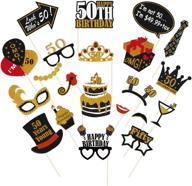 amosfun 21pcs glitter 50th birthday photo booth props | black and gold themed party decorations with celebration 50th birthday party favors supplies logo