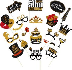 img 4 attached to Amosfun 21PCS Glitter 50th Birthday Photo Booth Props | Black and Gold Themed Party Decorations with Celebration 50th Birthday Party Favors Supplies