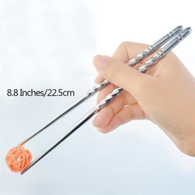 img 3 attached to 🥢 Rbenxia Stainless Steel Spiral Chopsticks - 8.8 Inches Long, Lightweight, Reusable Classic Style for Kitchen Dinner - Set of 5 Pairs, Silver